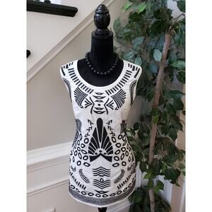 Jodi Arnold For The Limited Top Blouse Women's 2 White Black Aztec Print Lined